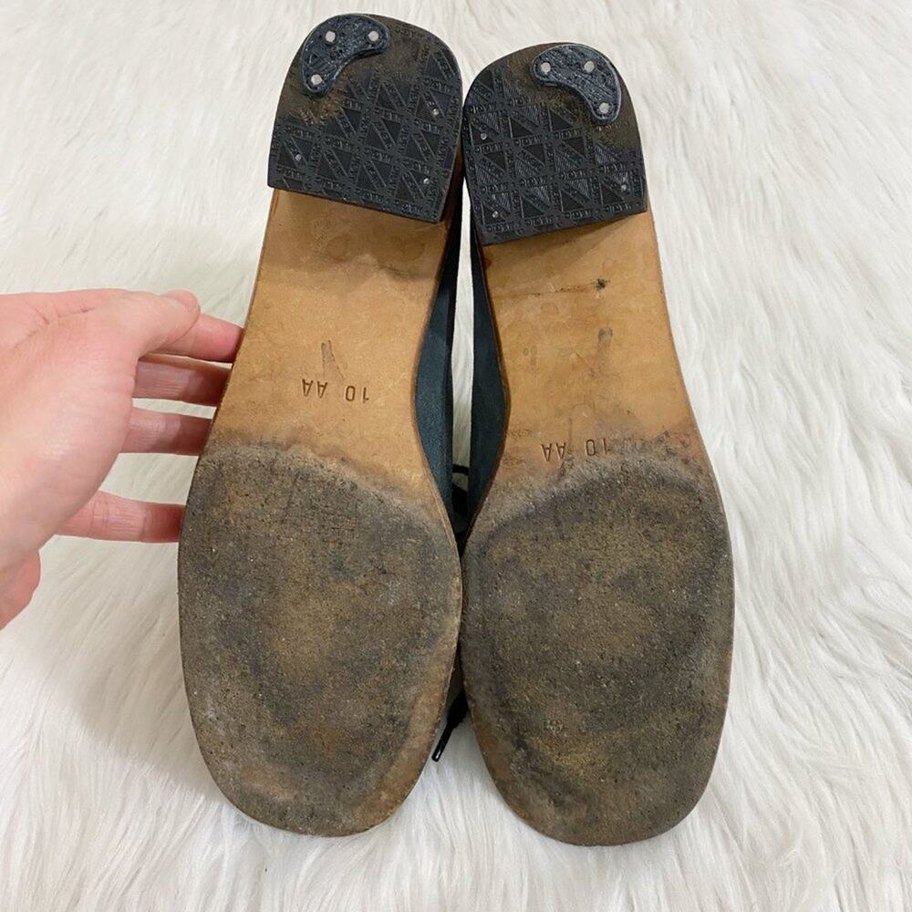 Vintage Gray Suede & Red Leather Lace Up Shoes Block Heel Made in Italy Sz 10AA - Picture 6 of 9